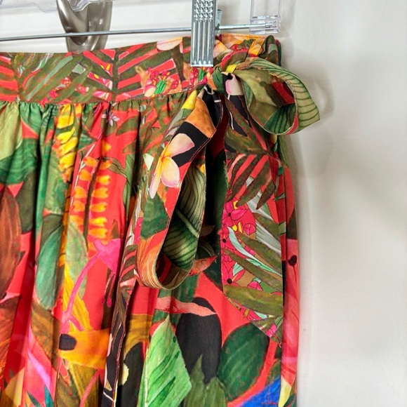 Rachel Zoe Tropical Jungle Print Maxi Skirt Size Medium Elastic Waist Tie Toucan - Picture 2 of 8